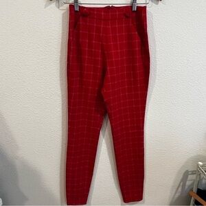 Hours red white windowpane plaid skinny pants with front sailor button xsmall